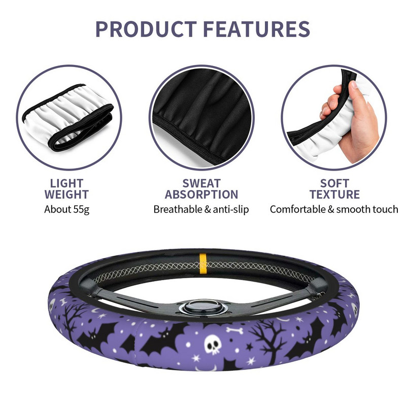 37-38 Auto rooliratta kate Bat Moon Skull Tree Elastne Halloweeni pidu Multifilm Autostiiliga Elastische Auto Aksessuaarid