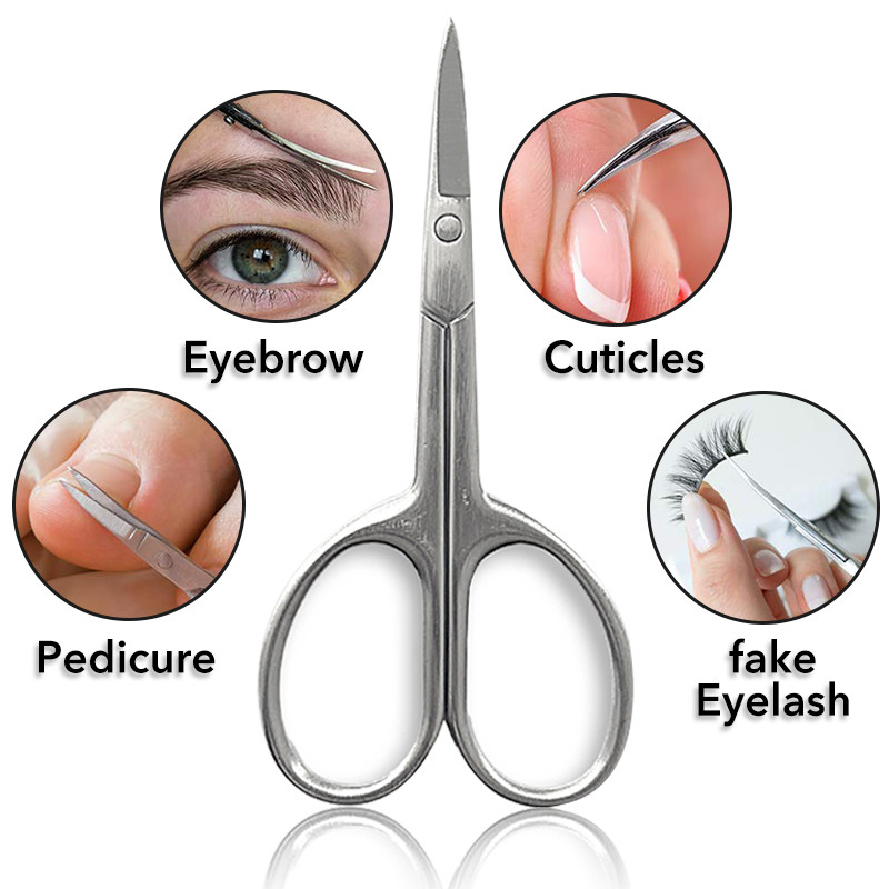 1 db Professzionális rozsdamentes acél szemöldök orr körömágy olló ívelt penge köröm manikűr haj műszempilla vágó éles