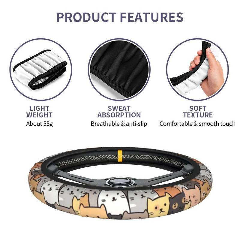 Funny Cats Navlaka za volan automobila 38 cm Zaštitna navlaka za volan sa životinjama i mačkama Dodaci za volan u stilu automobila