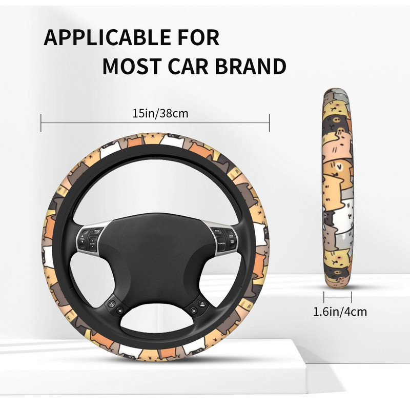 Funny Cats Navlaka za volan automobila 38 cm Zaštitna navlaka za volan sa životinjama i mačkama Dodaci za volan u stilu automobila