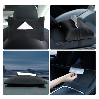 Велурена кутия за автомобилни кърпички за модел Tesla Model 3 YSX Интериорна чанта за съхранение на аксесоари, скрита зад екрана Държач за хартия за салфетки