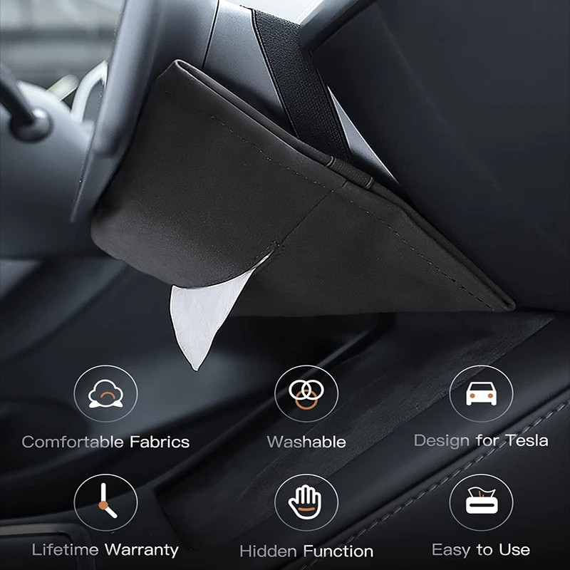 Velúr autókendős doboz Tesla Model 3 YSX modellhez, belső autós kiegészítők tárolótáska képernyő mögé rejtett szalvéta papírtartóhoz