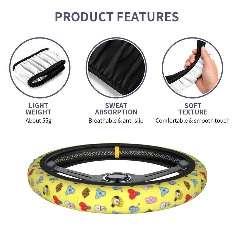 Kollane Kpop Cartoon auto rooli kate Armas auto rooliratta kaitse Elastische Auto Decoration Interjööri tarvikud