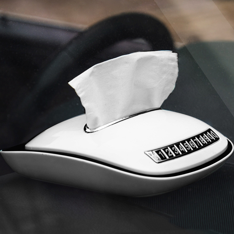 Auto salvrätikukarp Funktsionaalne aroomiteraapia päikesesirmi koekarp Auto tarvikute hoidik Pabersalvrätikuklambriga sidepaberikarp