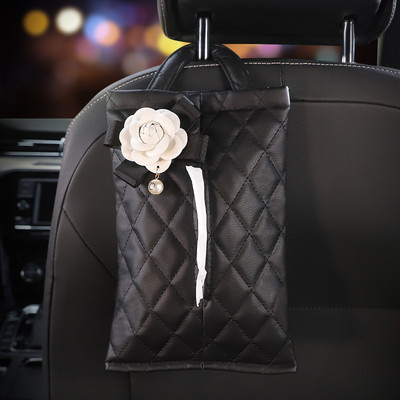 Fashion Pearl Camellia lilleline auto peatoe kott Autoistme rippuv nahk paberkarp tornihoidik Stiilne autotarvikud