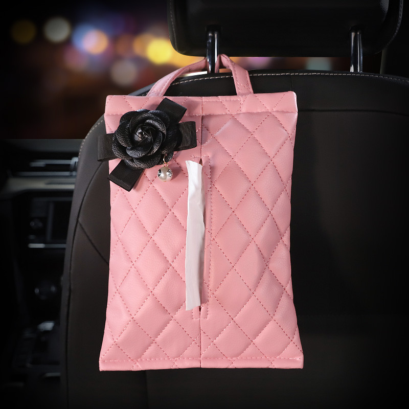 Fashion Pearl Camellia lilleline auto peatoe kott Autoistme rippuv nahk paberkarp tornihoidik Stiilne autotarvikud