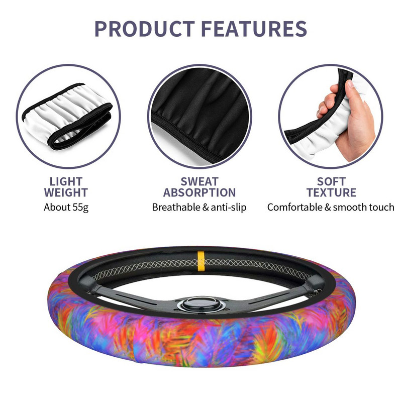 Plunksnų automobilio vairo dangtelis 37-38 Neslystantis kaklaraištis Auto vairo apsauga Spalvingi automobilio stiliaus automobilių priedai