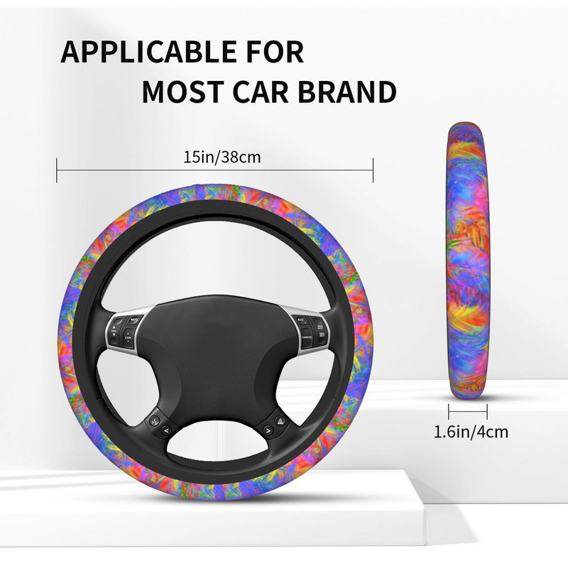 Plunksnų automobilio vairo dangtelis 37-38 Neslystantis kaklaraištis Auto vairo apsauga Spalvingi automobilio stiliaus automobilių priedai