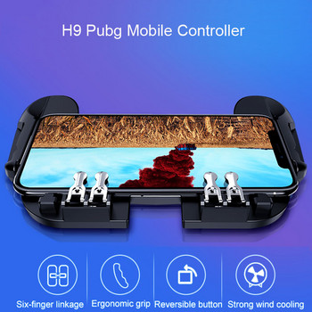 H9 Six Finger Pubg Controller Gamepad Joystick Pubg Mobile Trigger L1R1 Shooter Joystick Game Pad Phone Holder with Cooler Fans