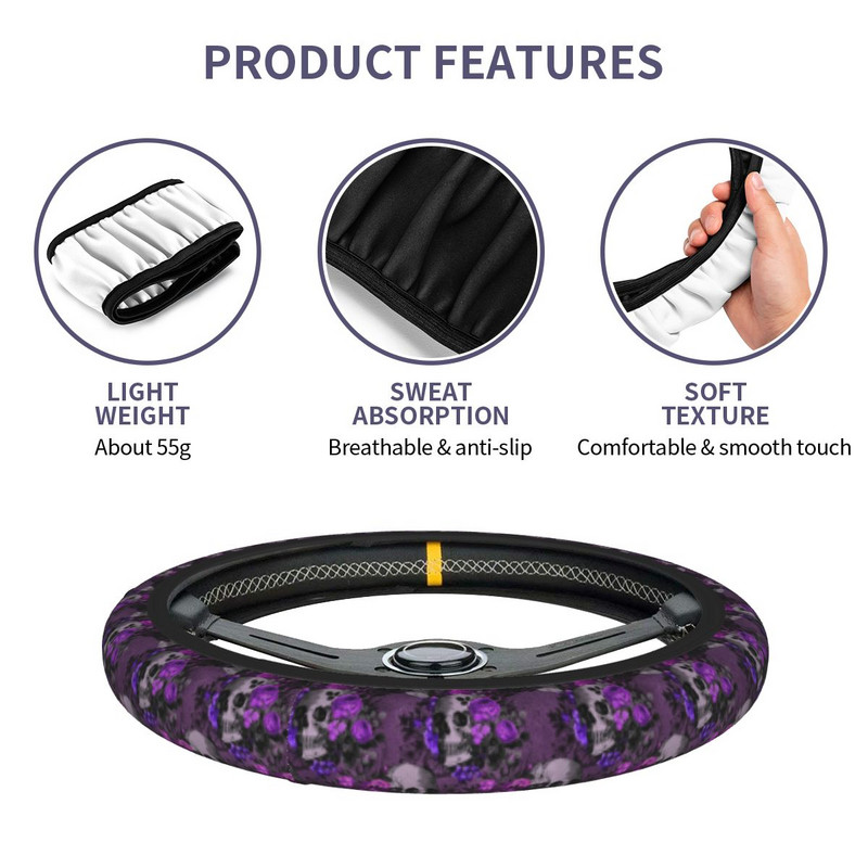 Auto roolikatted kolmapäevasel pealuu gooti punutisel roolikattel Autostiilis värviline auto lisavarustus