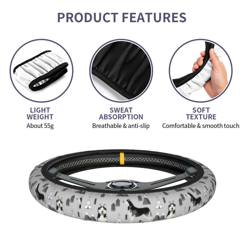 Navlaka za volan automobila s uzorkom sibirskog haskija 38 cm Protuklizni psi Životinjska moda Dodaci za volan za stil automobila