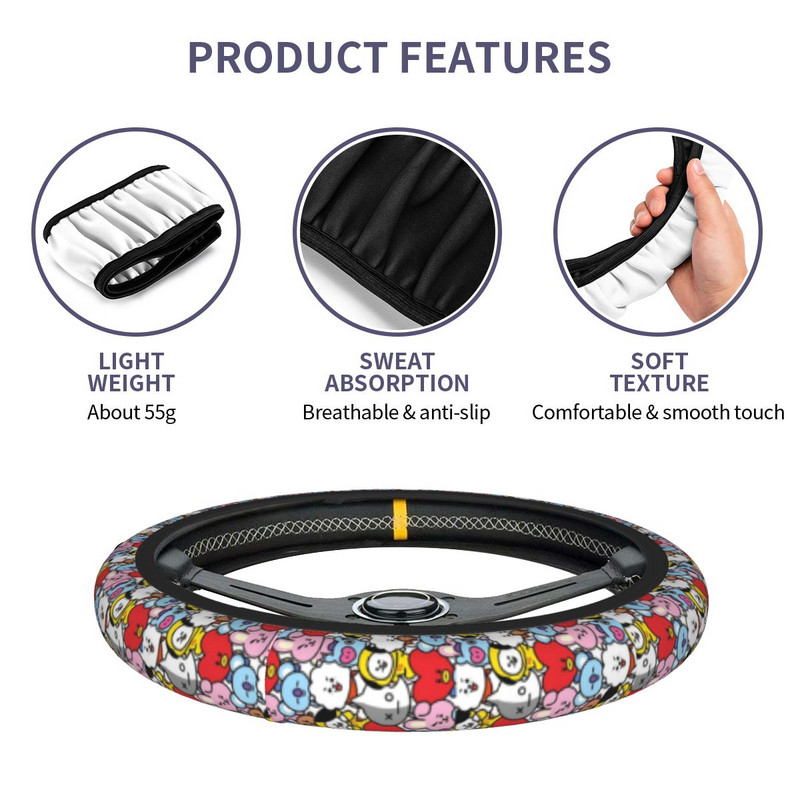 Κορέα Kpop Cartoon Κάλυμμα τιμονιού αυτοκινήτου 38cm Ελαστική μουσική Κατάλληλη Αξεσουάρ Τιμονιού σε στυλ αυτοκινήτου