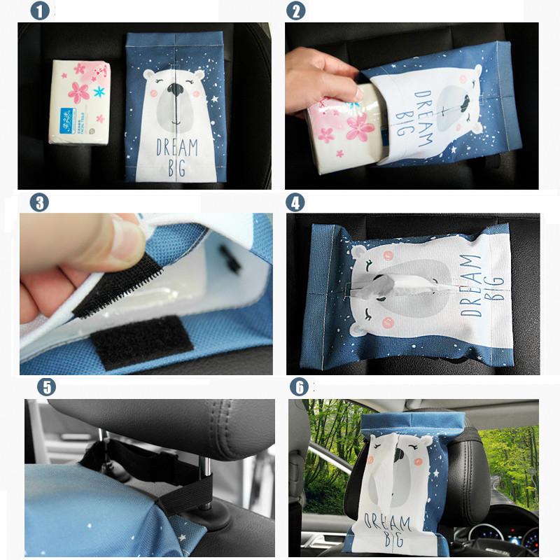 Cartoon Tissue Box pakabinama saugykla, skirta Hyundai I30 Tucson Solaris Creta IX25 Skoda Rapid Octavia A7 A5 2 Fabia Kodiaq karoq
