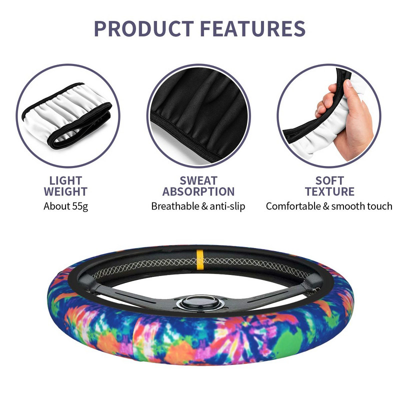 Καλύμματα τιμονιού αυτοκινήτου 38cm Tie Dye Universal Hippie Auto Decoration Αξεσουάρ αυτοκινήτου μόδας