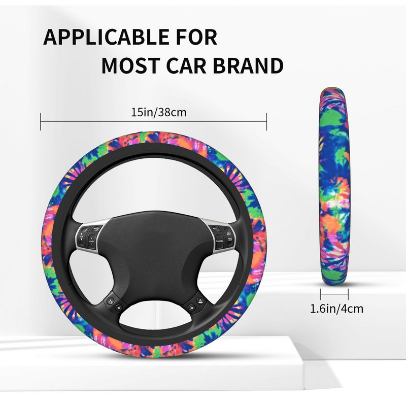 Καλύμματα τιμονιού αυτοκινήτου 38cm Tie Dye Universal Hippie Auto Decoration Αξεσουάρ αυτοκινήτου μόδας