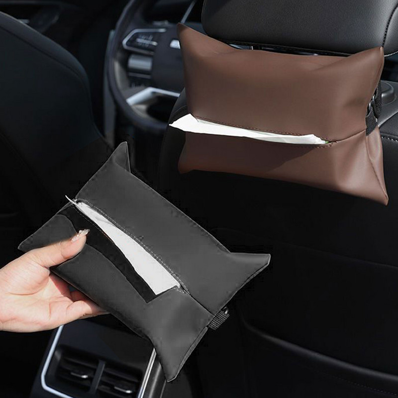 PU bőr szövetdoboz autós akasztós szalvéta papírtartóhoz napellenzőben az ülés háttámlájában, hordozható szövetszervező tokban