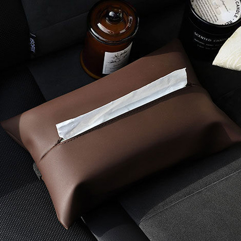 PU bőr szövetdoboz autós akasztós szalvéta papírtartóhoz napellenzőben az ülés háttámlájában, hordozható szövetszervező tokban