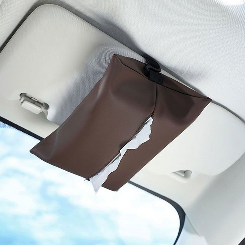 PU bőr szövetdoboz autós akasztós szalvéta papírtartóhoz napellenzőben az ülés háttámlájában, hordozható szövetszervező tokban