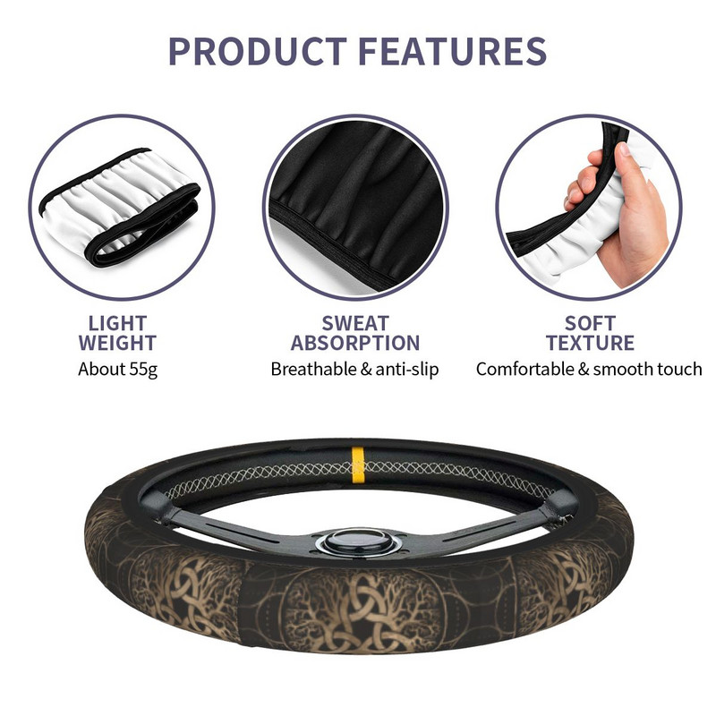 Vikings Tree Of koos Triquetra rooliratta kattega 38 cm automaatse rooliratta kaitsega auto stiilis sisustustarvikud