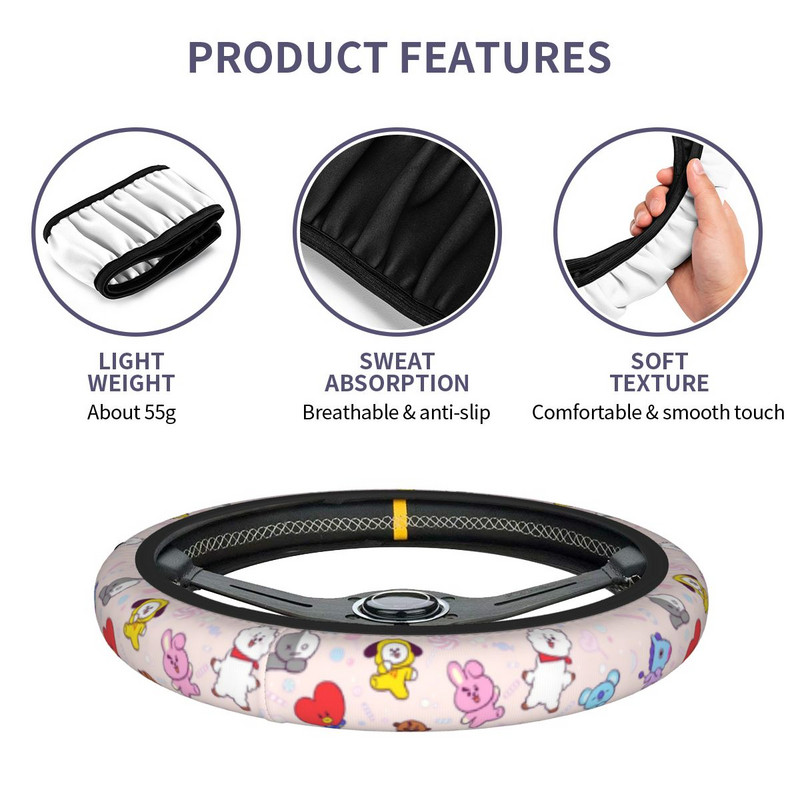Κάλυμμα τιμονιού αυτοκινήτου Kpop Cute Cartoon Auto Steering Heel Protector Elastische Αξεσουάρ τιμονιού με στυλ αυτοκινήτου