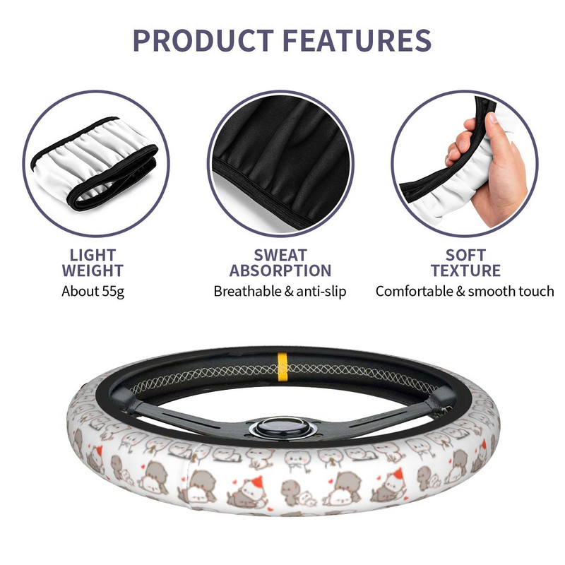 Χαριτωμένο κάλυμμα τιμονιού αυτοκινήτου Peach And Goma 38cm Soft Cartoon Mochi Cat Προστατευτικό κάλυμμα τιμονιού Αξεσουάρ αυτοκινήτου μόδας