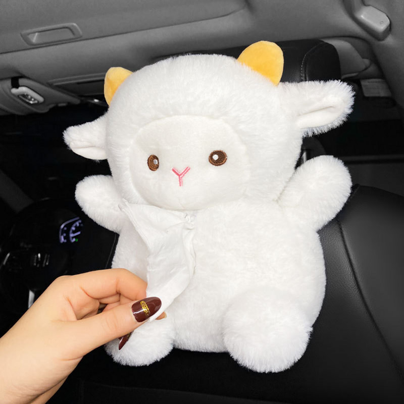 Μαλακό βελούδινο κουτί χαρτομάντιλο αυτοκινήτου Χαριτωμένο πρόβατο χαρτοπετσέτες Tissue boxes πολλαπλών χρήσεων Tissue bag Organizer Διακόσμηση αποθήκευσης Αξεσουάρ αυτοκινήτου