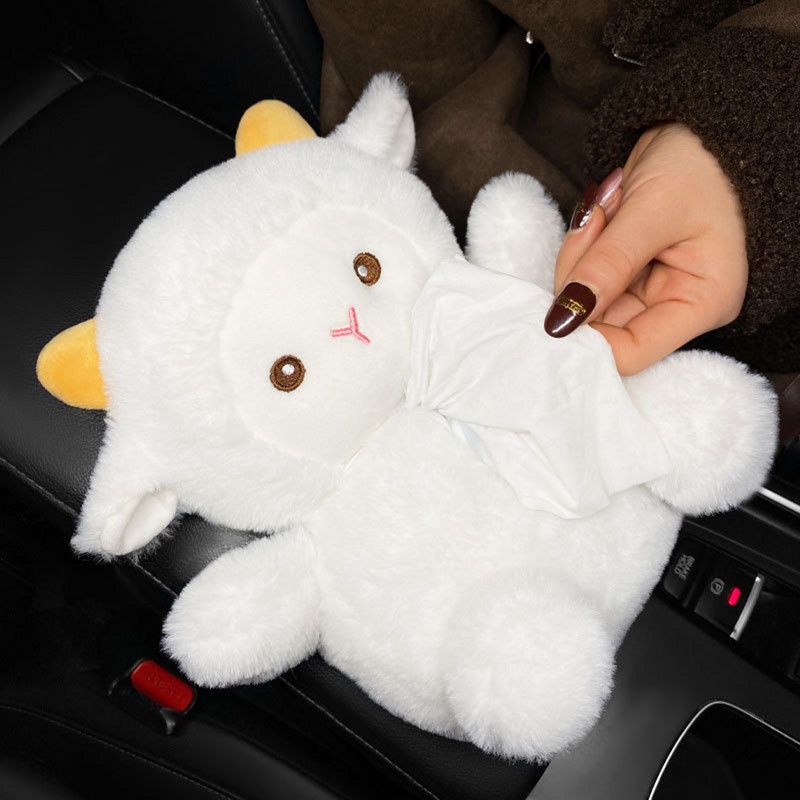 Μαλακό βελούδινο κουτί χαρτομάντιλο αυτοκινήτου Χαριτωμένο πρόβατο χαρτοπετσέτες Tissue boxes πολλαπλών χρήσεων Tissue bag Organizer Διακόσμηση αποθήκευσης Αξεσουάρ αυτοκινήτου