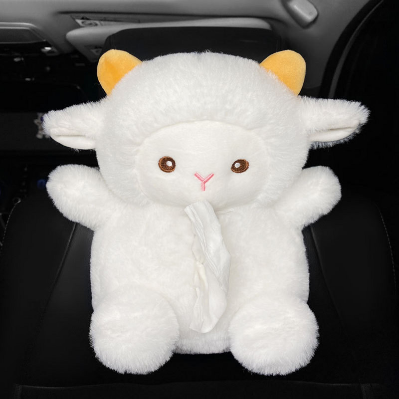 Μαλακό βελούδινο κουτί χαρτομάντιλο αυτοκινήτου Χαριτωμένο πρόβατο χαρτοπετσέτες Tissue boxes πολλαπλών χρήσεων Tissue bag Organizer Διακόσμηση αποθήκευσης Αξεσουάρ αυτοκινήτου