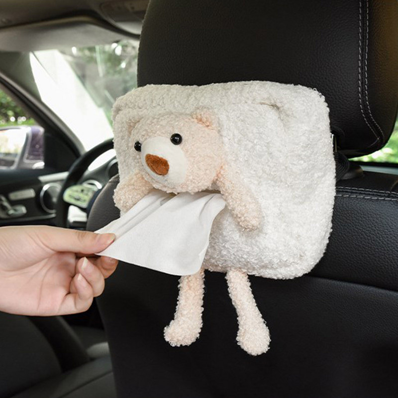 Cutie de șervețele cu desene animate pentru mașină Suport pentru șervețele cu animale de plus din desene animate, drăguț, portabil, pentru distribuitor de hârtie, scaune pentru mașini, cutie de șervețele