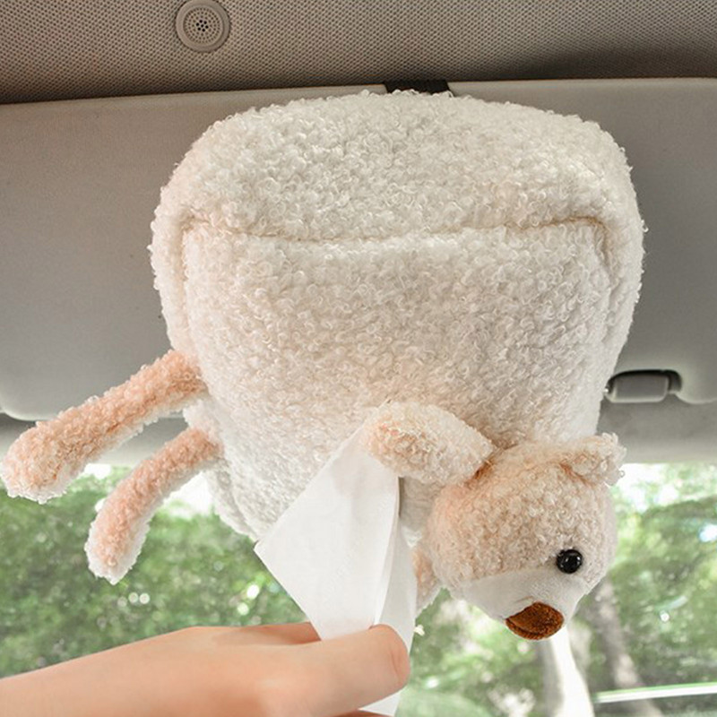 Cutie de șervețele cu desene animate pentru mașină Suport pentru șervețele cu animale de plus din desene animate, drăguț, portabil, pentru distribuitor de hârtie, scaune pentru mașini, cutie de șervețele