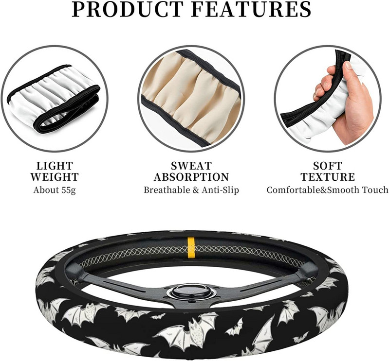 Bat Navlaka za volan automobila za muškarce Univerzalne crne navlake za upravljačke navlake 15 inča Protuklizna zaštita Auto pribor