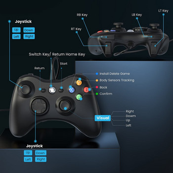 Жичен контролер за Xbox360 Тънък компютърен джойстик за windows 10/8/7 Геймпад за XBOX 360 Controle Двойна вибрация Аксесоари за игри
