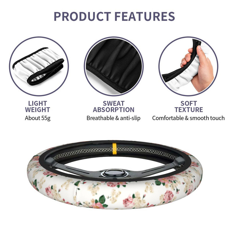 37-38 auto rooliratta katted lilleline lill, pehme roosa auto kaunistus, sobiv auto tarvik