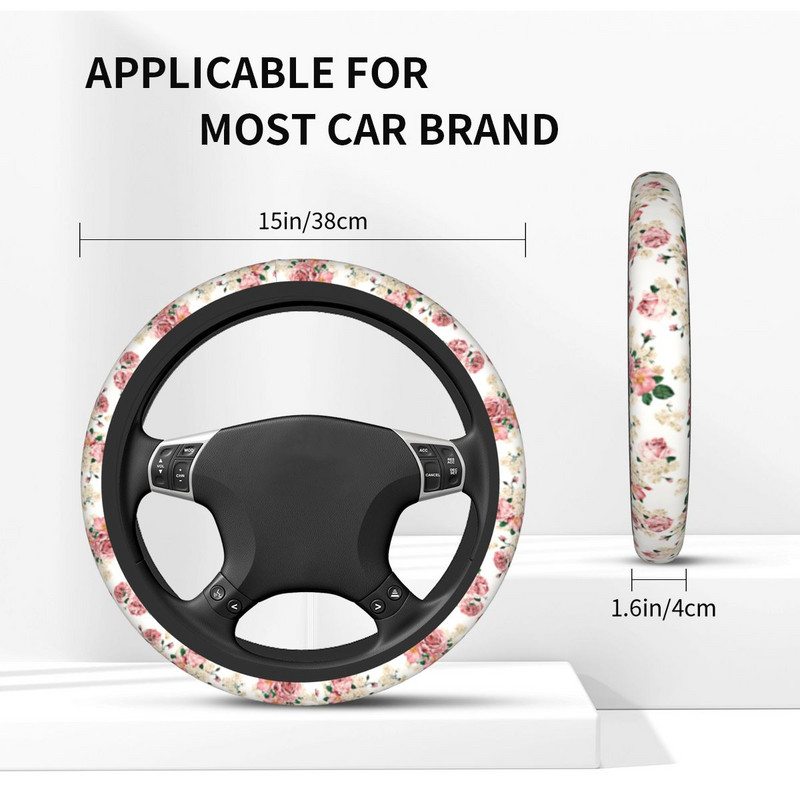 37-38 auto rooliratta katted lilleline lill, pehme roosa auto kaunistus, sobiv auto tarvik