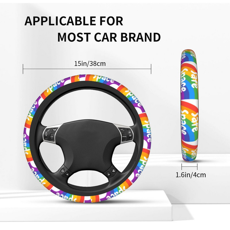 Safe Space Rainbow automobilio vairo dangtis 38 cm neslystantis Boho Lgbt Pride Yaoi automatinis vairo apsaugas, automobilio stilius