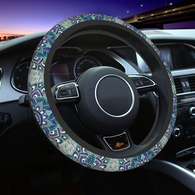 „Mandala Hippie Bohemian“ automobilio vairo dangtis 38 cm „Boho“ automatinio vairo apsauga, automobilio stiliaus vairo priedai