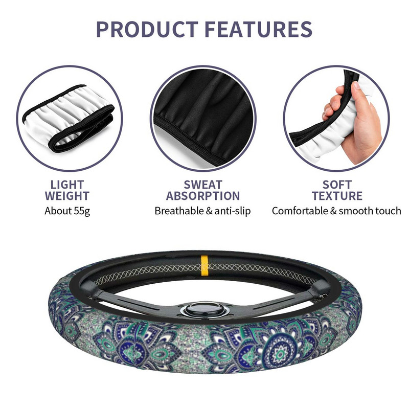 Mandala Hippie Bohemian auto rooliratta kate 38 cm Boho Auto rooliratta kaitse Autostiiliga rooliratta tarvikud