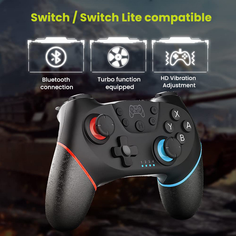 Switch Controller, Wireless Pro valdiklis, skirtas NS Switch Remote Gamepad vairasvirtei, Reguliuojama turbo vibracija, Ergonomiškas neslystantis