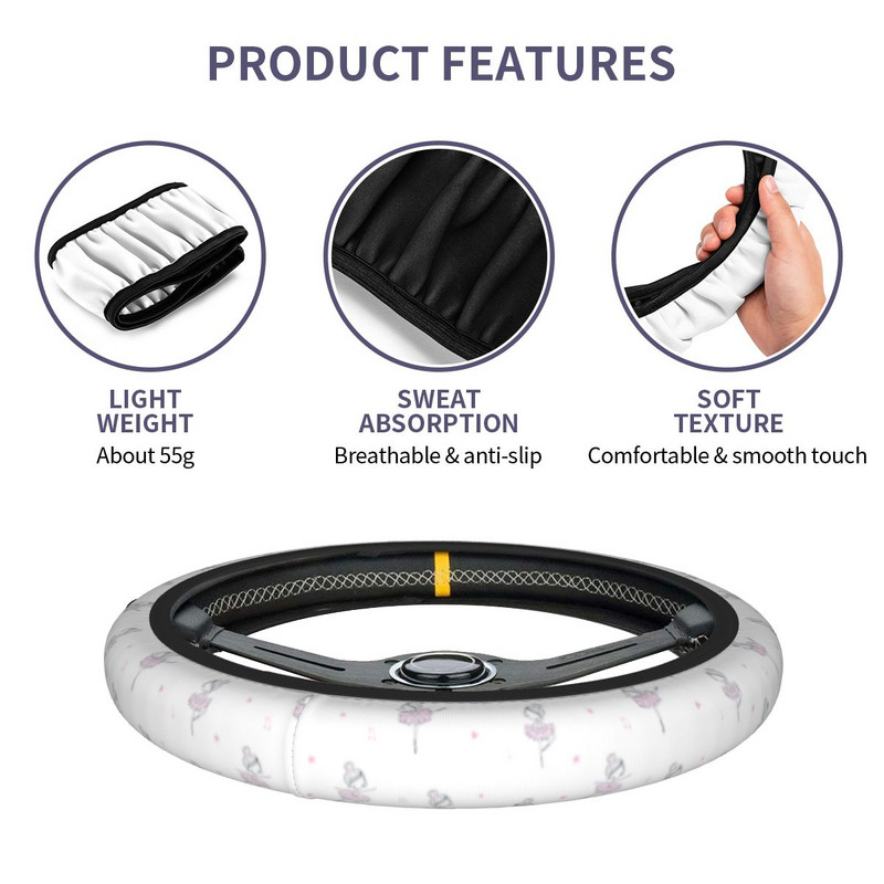 Καλύμματα τιμονιού 38 εκ. Αντιολισθητικό σχέδιο μπαλέτου Kawaii Cartoon Διακόσμηση αυτοκινήτου μόδας Αξεσουάρ αυτοκινήτου