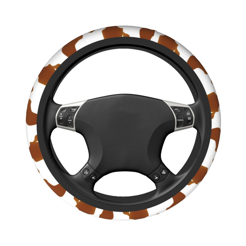 Smeđe bijele pjegave navlake za upravljač automobila 37-38 Slatka krava s printom Štitnik za automatski upravljač Auto-styling Dodaci za automobile