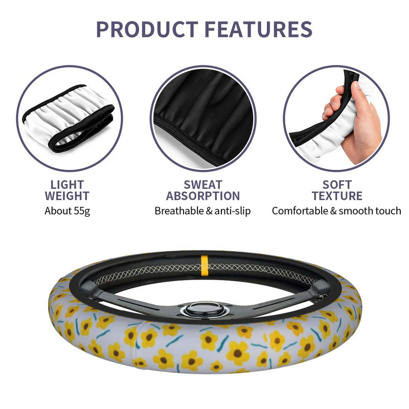 Yellow Daisy automobilio vairo dangtelis 37-38 gėlių automatinio vairo apsauga, tinkami automobilio apdailos interjero priedai