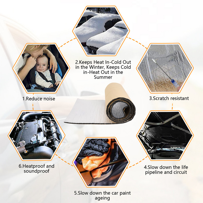 500*2000mm 5/10mm auto kapoti mootori tulemüüri soojusmatt summuti helikindel müra isolatsioon summutav alumiiniumfooliumist kleebismatid