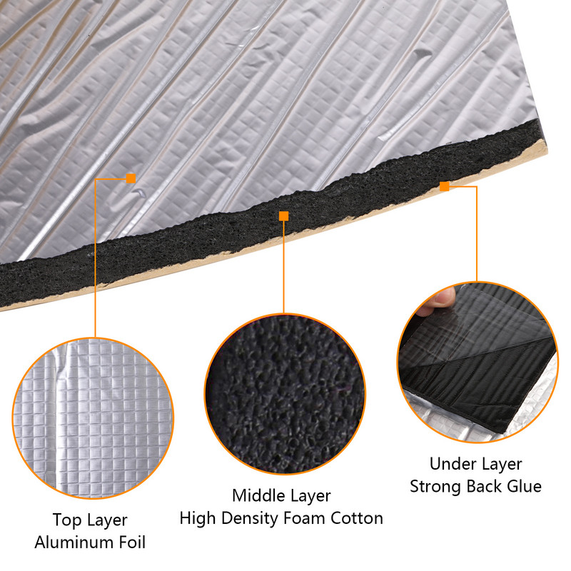 500*2000mm 5/10mm auto kapoti mootori tulemüüri soojusmatt summuti helikindel müra isolatsioon summutav alumiiniumfooliumist kleebismatid
