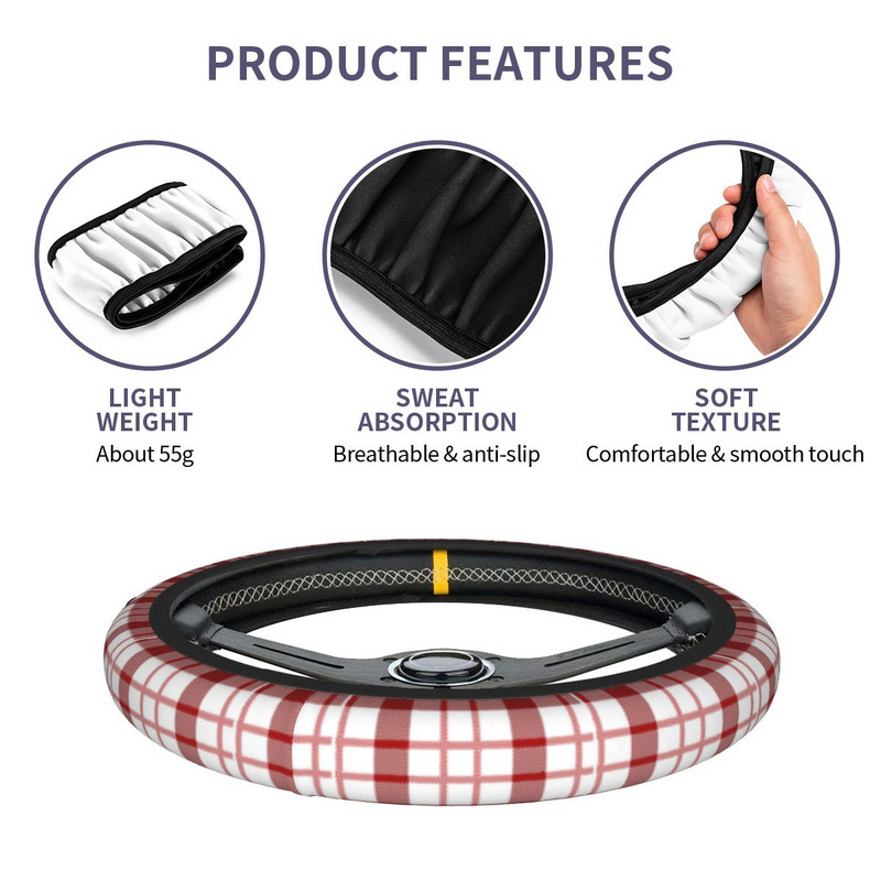 Põhjamaade rõõmsaid jõule punane ruuduline auto rooli kate 38 cm uusaasta geomeetria auto rooliratta kaitse Auto stiil