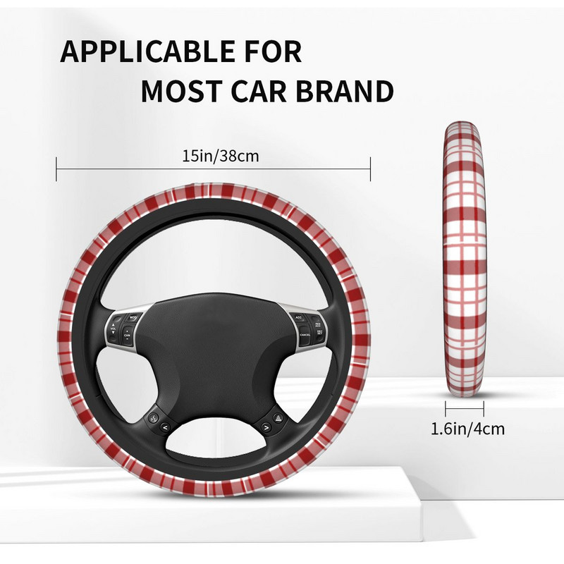 Põhjamaade rõõmsaid jõule punane ruuduline auto rooli kate 38 cm uusaasta geomeetria auto rooliratta kaitse Auto stiil