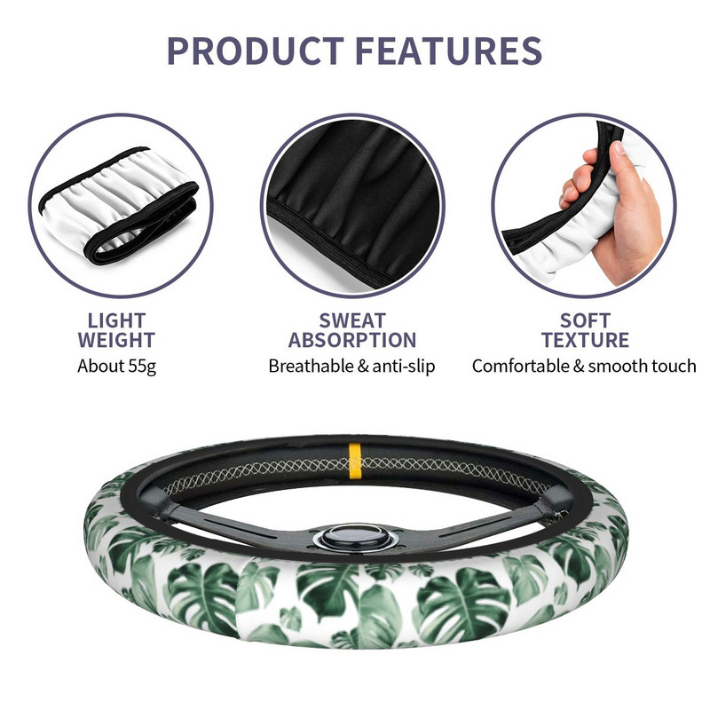 Lehed Monstera auto rooliratta kate Universaalne džungel Tropical Green Plant Auto rooliratta kaitse Auto stiil