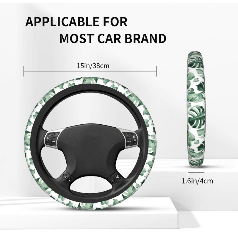 Lehed Monstera auto rooliratta kate Universaalne džungel Tropical Green Plant Auto rooliratta kaitse Auto stiil