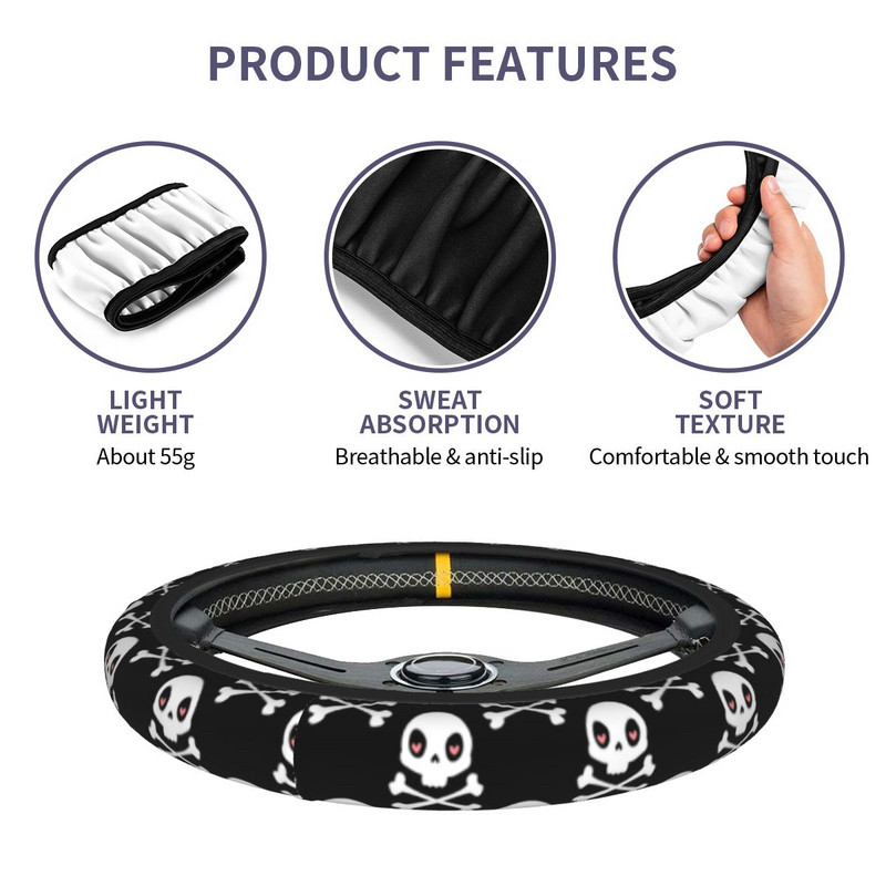 Halloweeni õudusauto rooliratta kate 38 cm multikas pealuu luu piraatlipp rooliratta kaitsekate autotarvikud