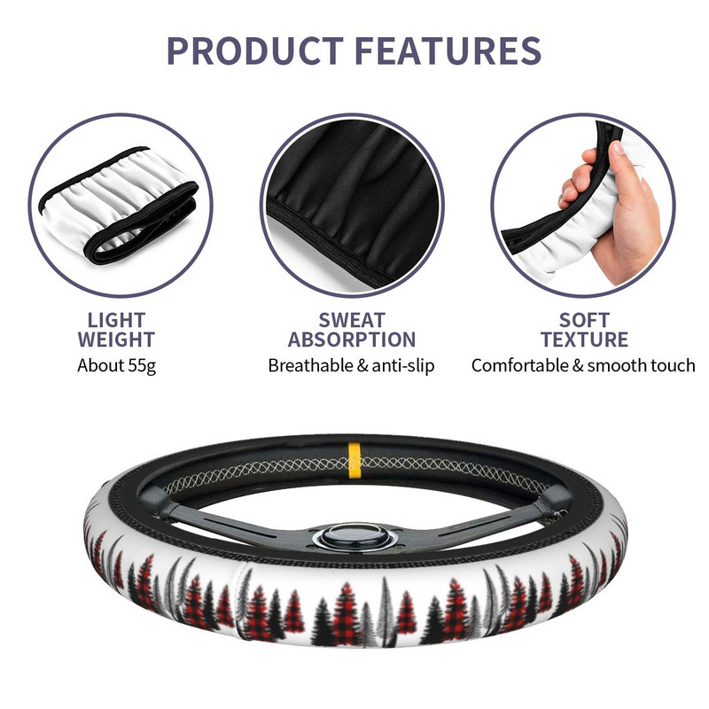 38 cm automobilio vairo dangtis Retro Linksmų Kalėdų pledas Minkštas Šiaurės šalių Naujųjų Metų automobilio stilius Tinkamas automobilio priedas