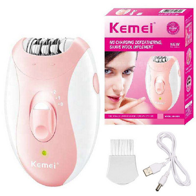 Kemei Rechargeable Women Epilator Elektriskais sejas ķermeņa apmatojuma noņemšanas līdzeklis Bikini trimmeris Rotary sieviešu epilators sejai kājai ar